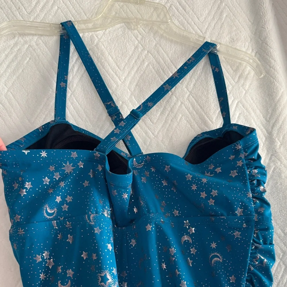 Teal Starprint One-Piece Swimsuit with Lace-Up Front